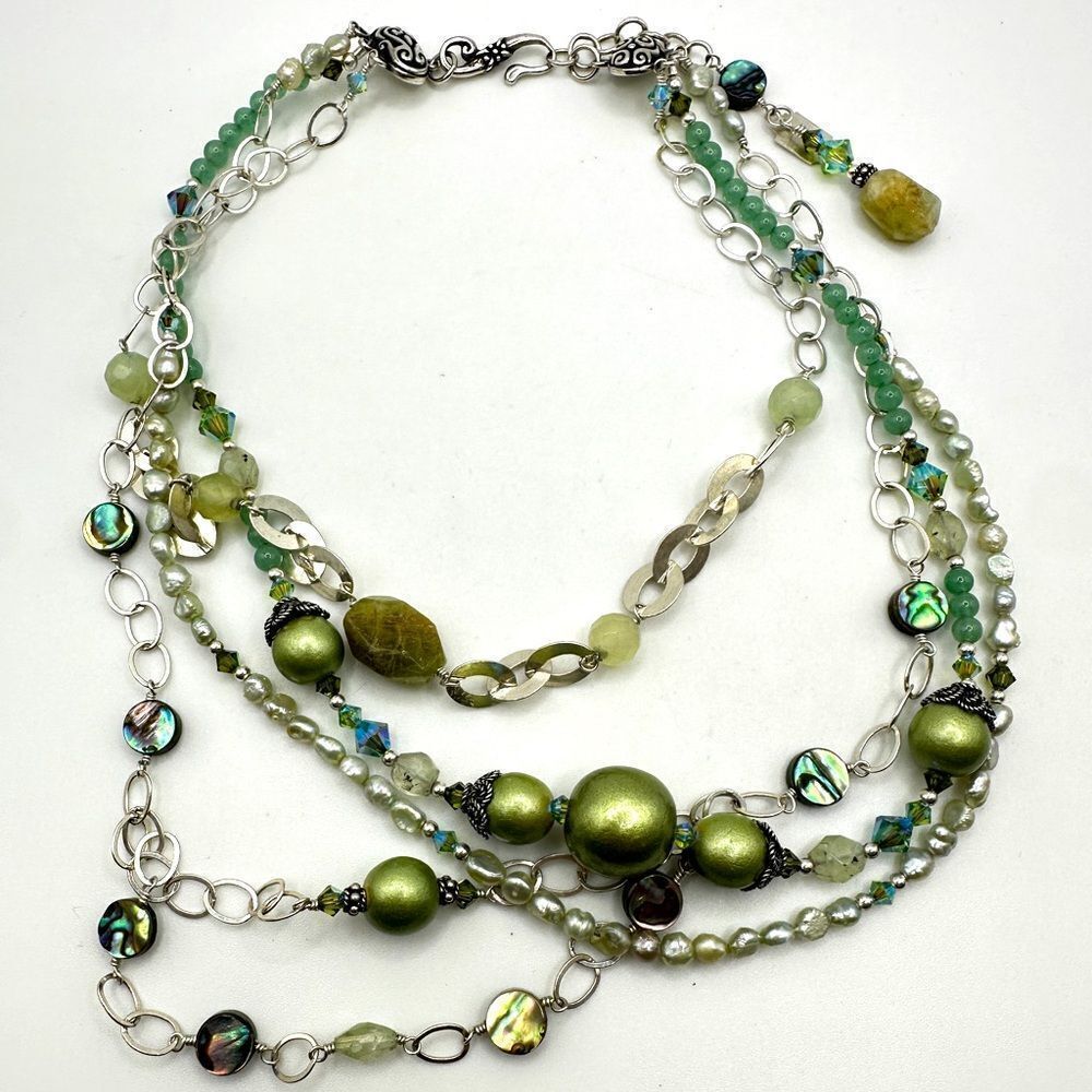 Tres Jolie multi-strand, pearl,‎ stone, shell, crystal beaded necklace in 925!